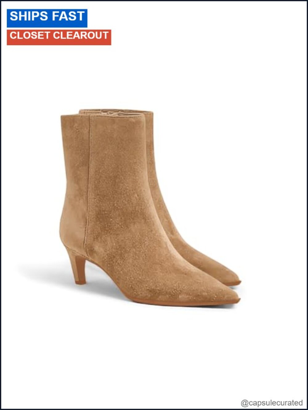 Coutgo Women's Kitten Heel Pointed Toe Ankle Boots Faux Suede Side Zipper Fall